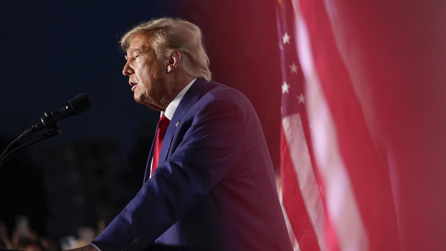 Former President Donald Trump speaks at Trump National Golf Club in Bedminster, N.J., Tuesday, June 13, 2023, after pleading not guilty in a Miami courtroom earlier in the day to dozens of felony counts that he hoarded classified documents and refused government demands to give them back. - Sputnik International, 1920, 07.01.2025