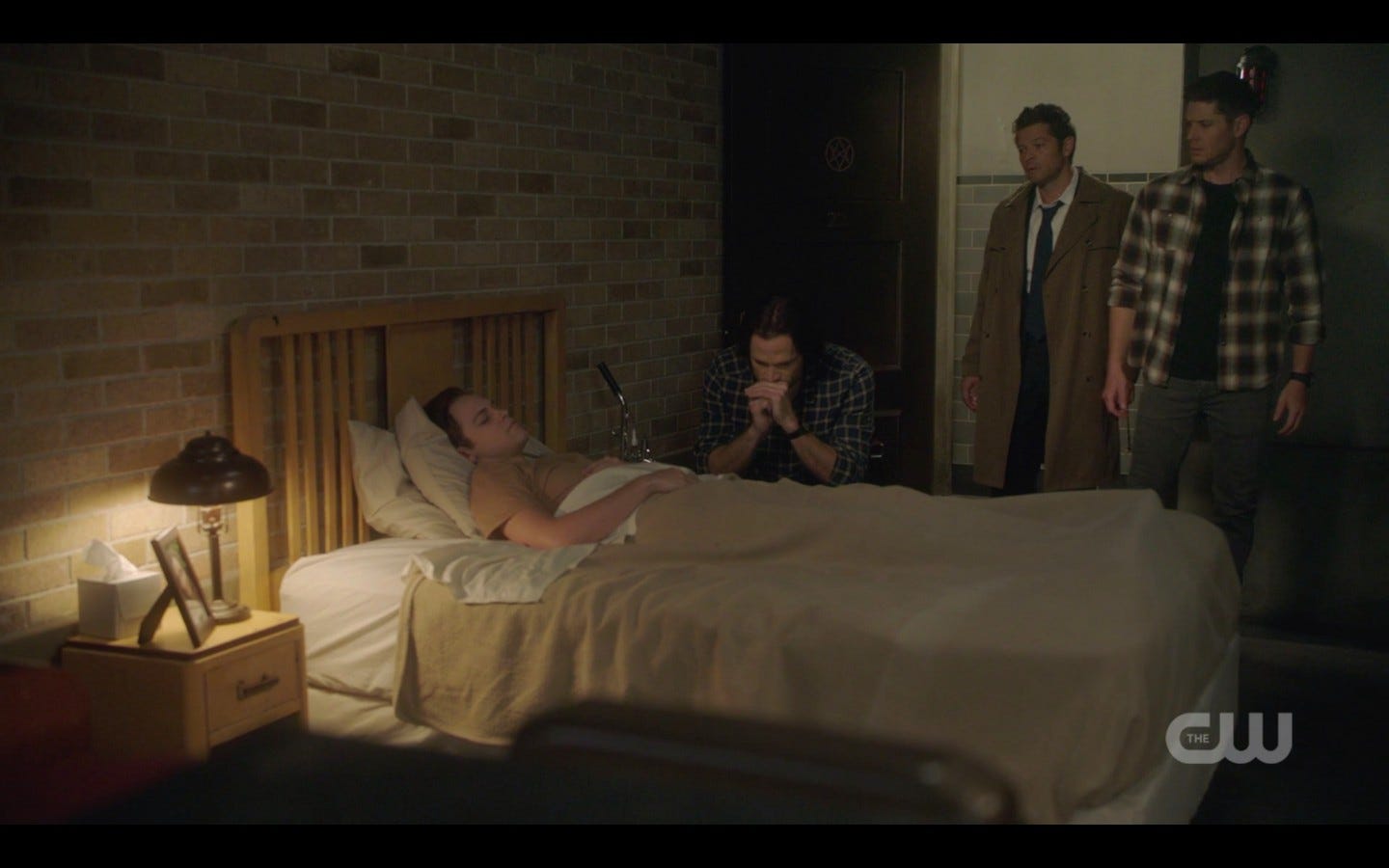 sam dean castiel with jack in bed deal spn 1408