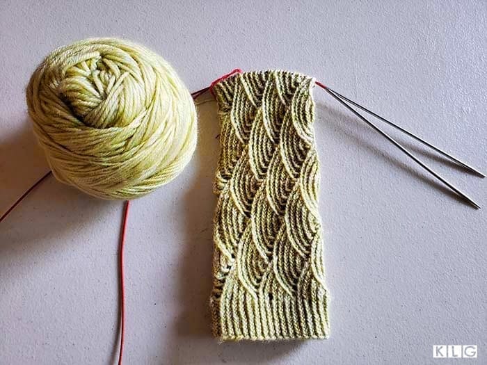 Leg of Pomatomus socks in progress. The fish scale stitch pattern looking gorgeous