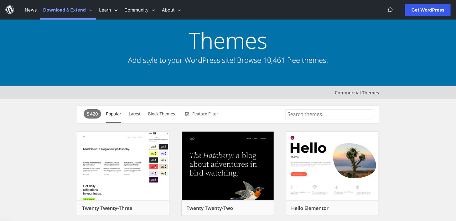 Wordpress themes to build a website