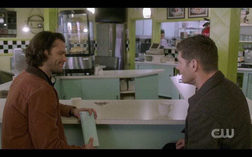 Sam Dean Winchester inside diner