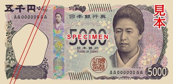 Front of new 5,000 Yen Note with Umeko Tsuda