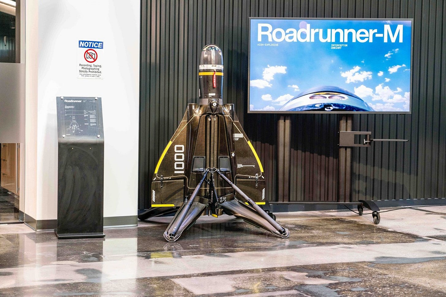 The Anduril Roadrunner-M vertical take-off and landing (VTOL) operator-supervised autonomous air vehicle (AAV) at Anduril's headquarters in Costa Mesa, California, US, on Thursday, Dec. 14, 2023.