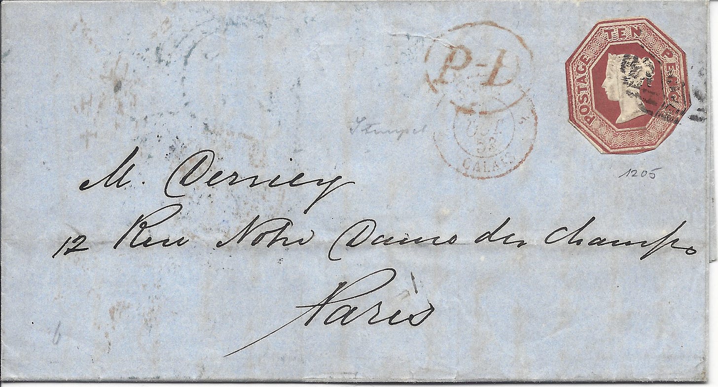 1853 folded letter from Sheffield, Engand to Paris, France