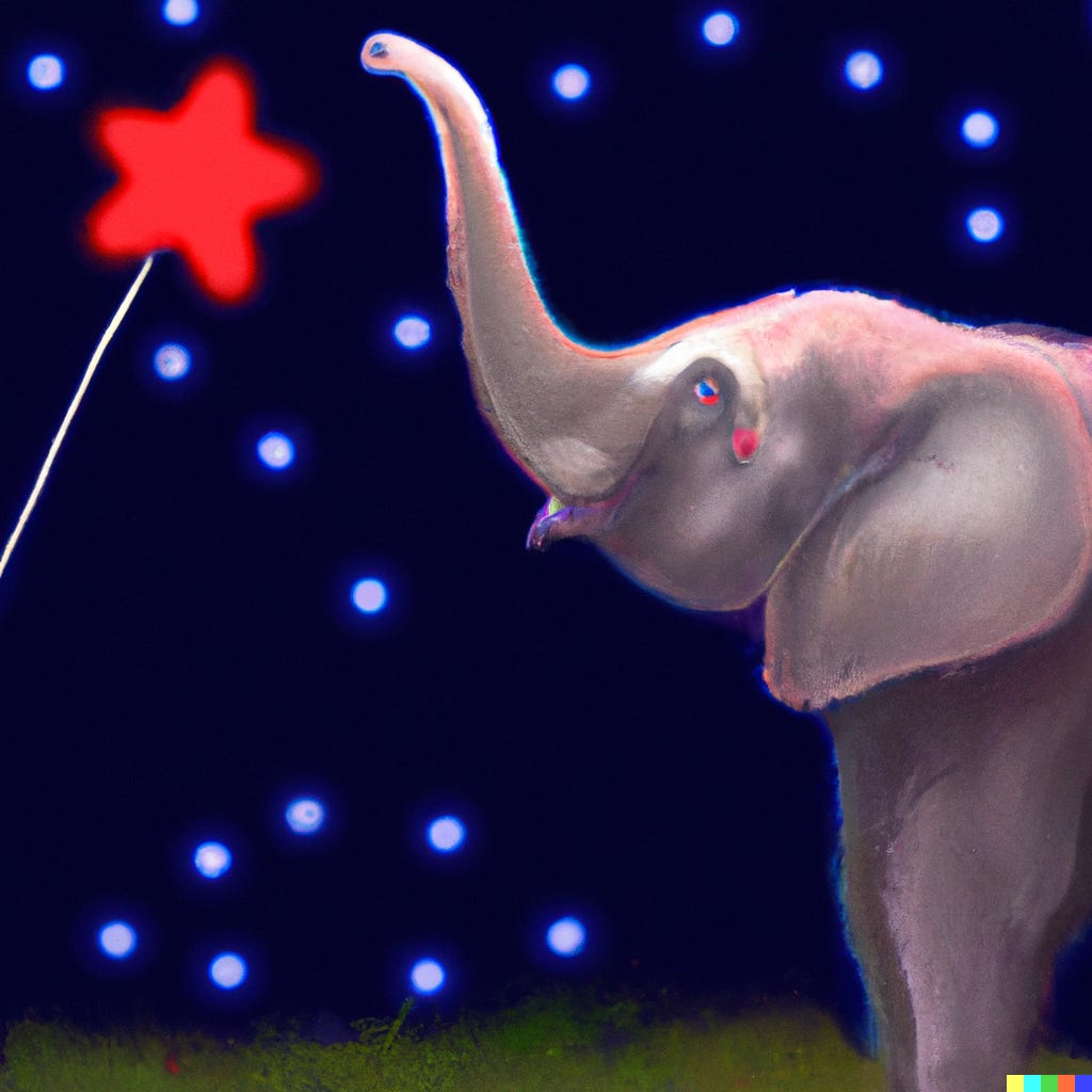 Republican Party elephant wishing upon a single star digital art // DALL-E