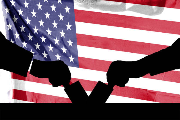 American flag and election vote silhouette composition. Describe the 2024 US election situation and results. Basemap and background concept. Double exposure hologram. American flag and election vote silhouette composition. Describe the 2024 US election situation and results. Basemap and background concept. Double exposure hologram. donald trump stock pictures, royalty-free photos & images