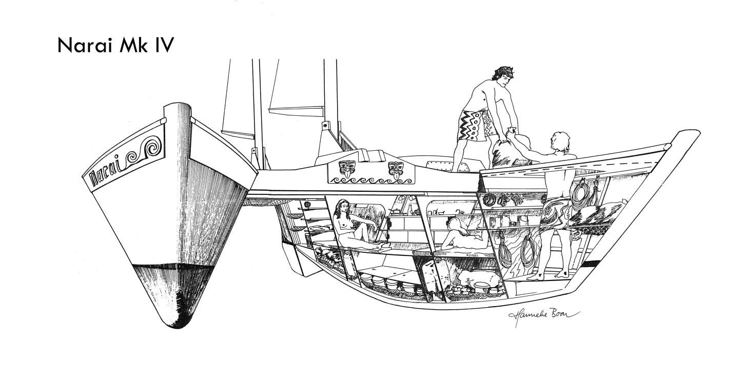 Illustration of the Narai Mk IV by Hanneke Boon. Courtesy of Wharram Designs. 