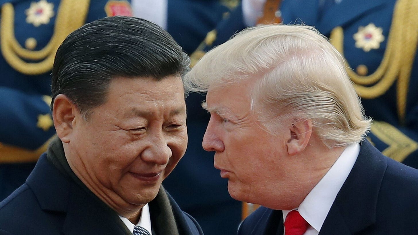 FILE - In this Nov. 9, 2017, file photo, U.S. President Donald Trump, right, chats with Chinese President Xi Jinping during a welcome ceremony at the Great Hall of the People in Beijing - Sputnik International, 1920, 08.01.2025