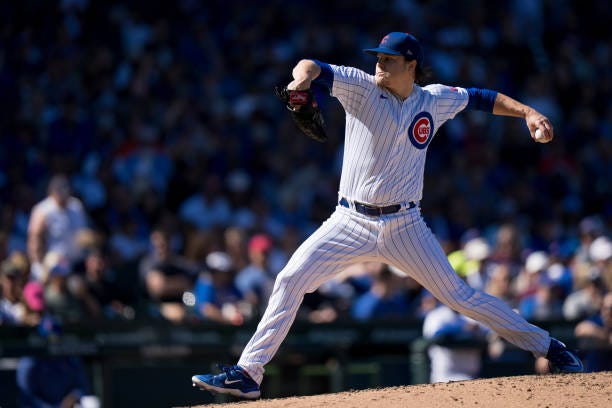 Justin Steele of the Chicago Cubs pitches in a game against the Arizona Diamondbacks at Wrigley Field on September 9, 2023 in Chicago, Illinois.