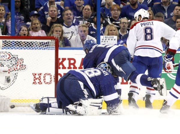 andrei vasilevskiy gets hit from canadiens game 4 stanley cup playoffs