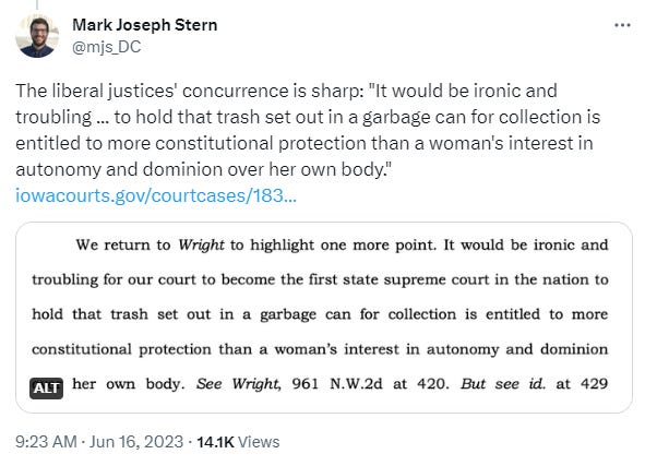 "It would be ironic and troubling ... to hold that trash set out in a garbage can for collection is entitled to more constitutional protection than a woman's interest in autonomy and dominion over her own body." 