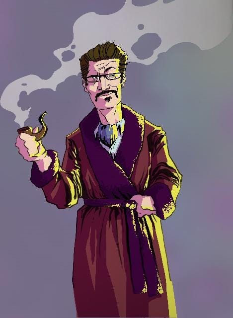 A cartoon of a person holding a pipe

Description automatically generated