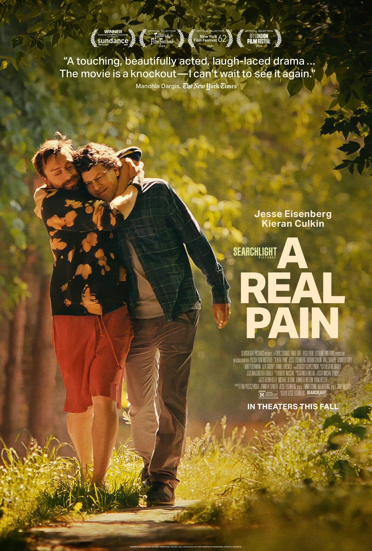 A REAL PAIN movie poster with Kieran Culkin and Jesse Eisenberg