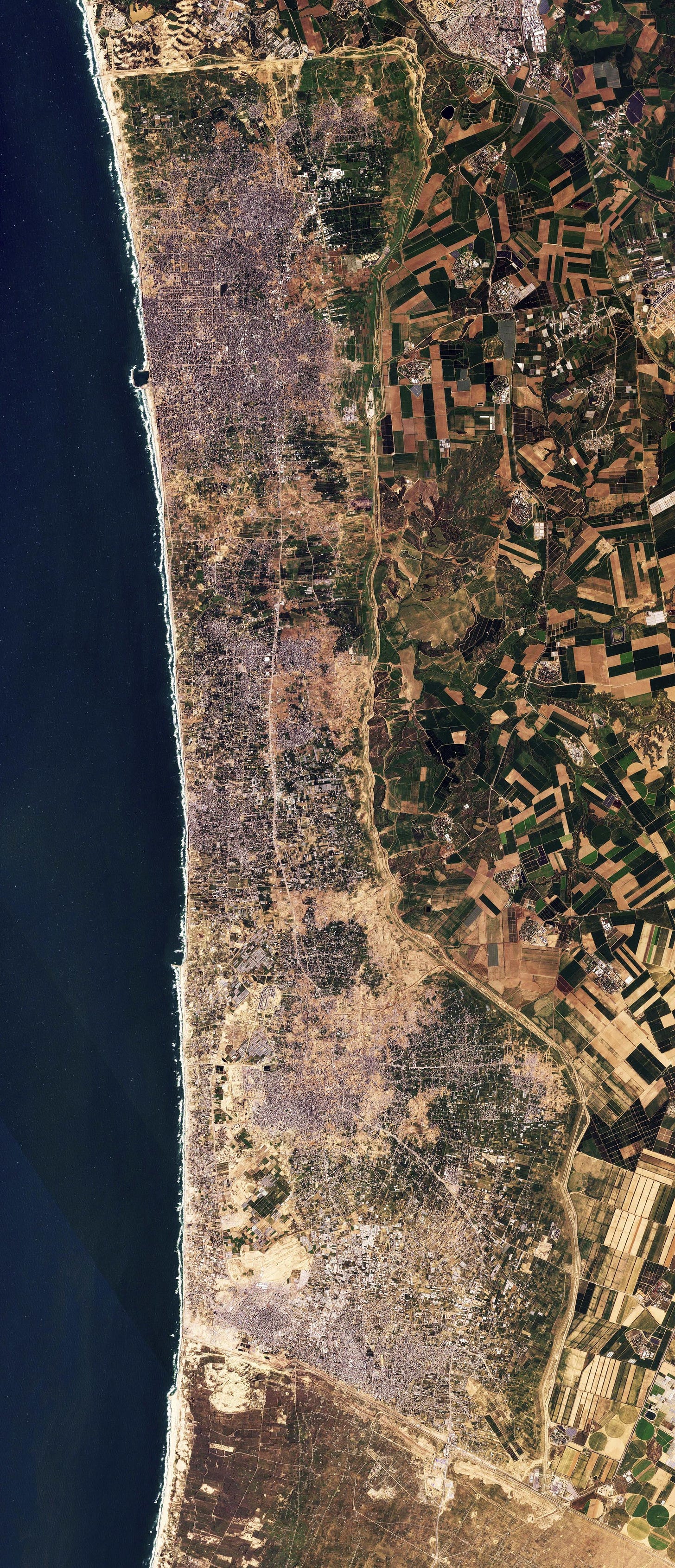 Satellite photo of the Gaza Strip border with Israel.