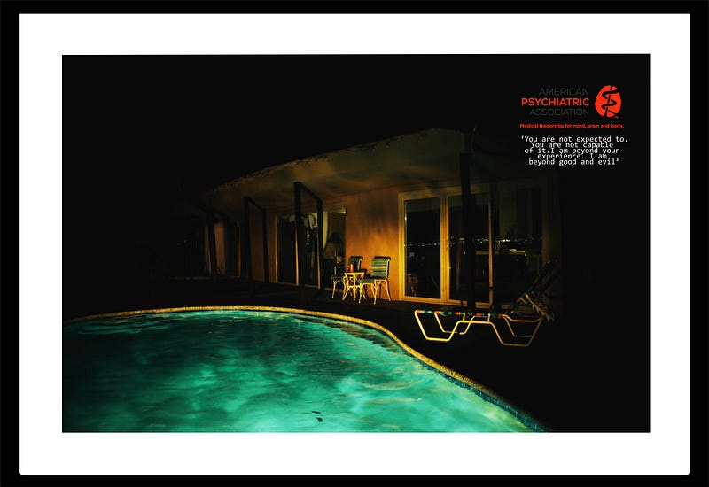 Artwork by Jakob Zaaiman; swimming pool scene by night.