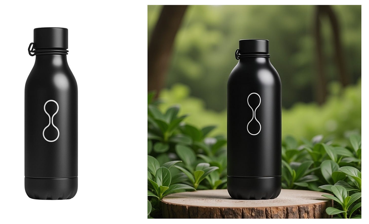 Flux Labs AI: Prompt: An image of waterbottle seamlessly integrated into a lush natural setting, perfect for promoting its eco-friendly attributes.