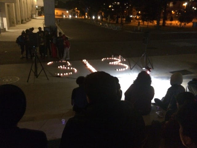 Candlelit vigil for black victims of police violence, UCSD campus. December 11, 2014. Candlelit vigil for black victims of police violence, UCSD campus. December 11, 2014.