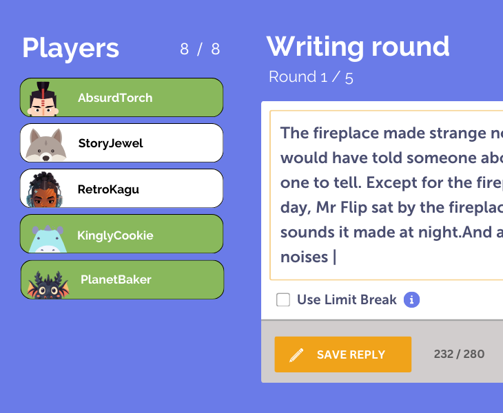 Interface of a writing round on Frankenstories