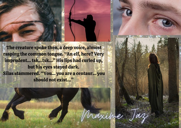 Moodboard for my fantasy romance WIP featuring the two MCs Silas and Kherakh.