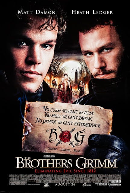 The theatrical movie poster for The Brothers Grimm showing the faces of the two lead actors.