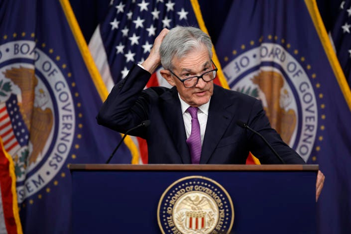 WASHINGTON, DC - SEPTEMBER 20: Federal Reserve Board Chairman Jerome Powell speaks during a news conference after a Federal Open Market Committee meeting on September 20, 2023 at the Federal Reserve in Washington, DC. In the face of slowing inflation and strong consumer spending, the Federal Reserve announced that it will keep the interest rate steady, holding the benchmark borrowing rate to a range of 5.25% to 5.5%. (Photo by Chip Somodevilla/Getty Images)
