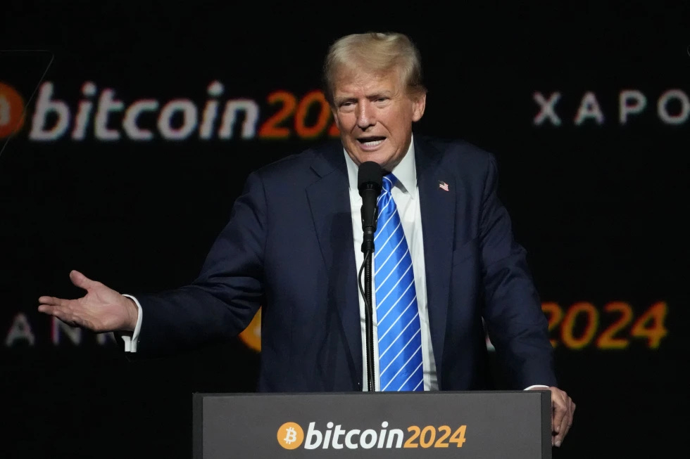 Donald Trump speaks at the Bitcoin 2024 Conference July 27, 2024, in Nashville, Tenn. Source: AP Photo/Mark Humphrey, File