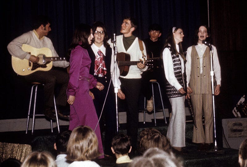 Singing in a folk group at P.A. Tech, 1971. I’m at the far right.