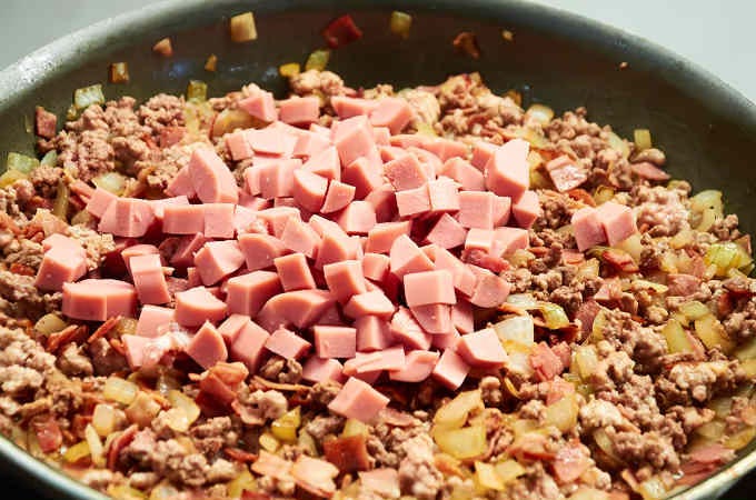 chopped ingredients in pan