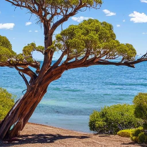 gum tree facing Australian beach