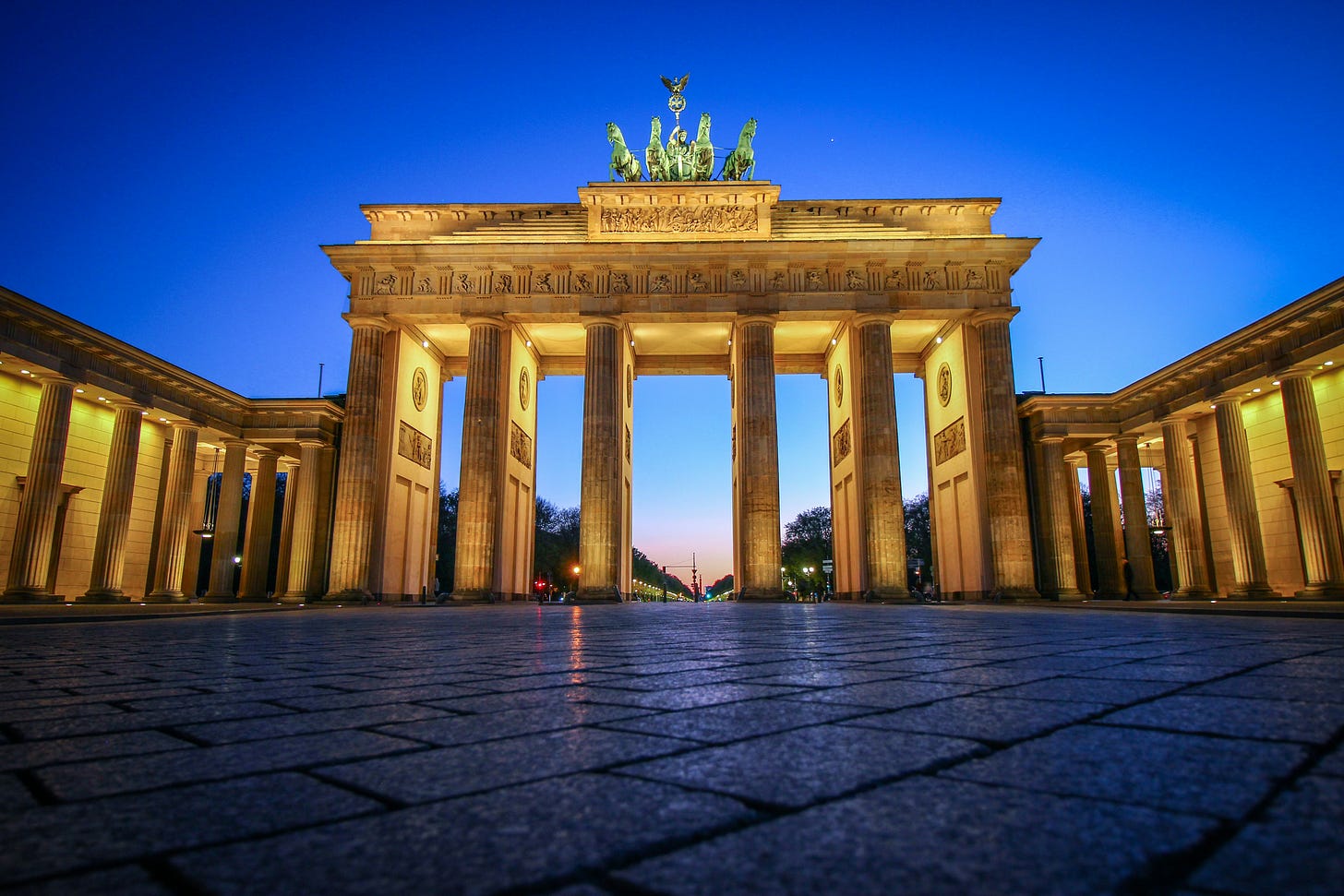 Brandenburg Gate in Berlin in front of a very blue sky