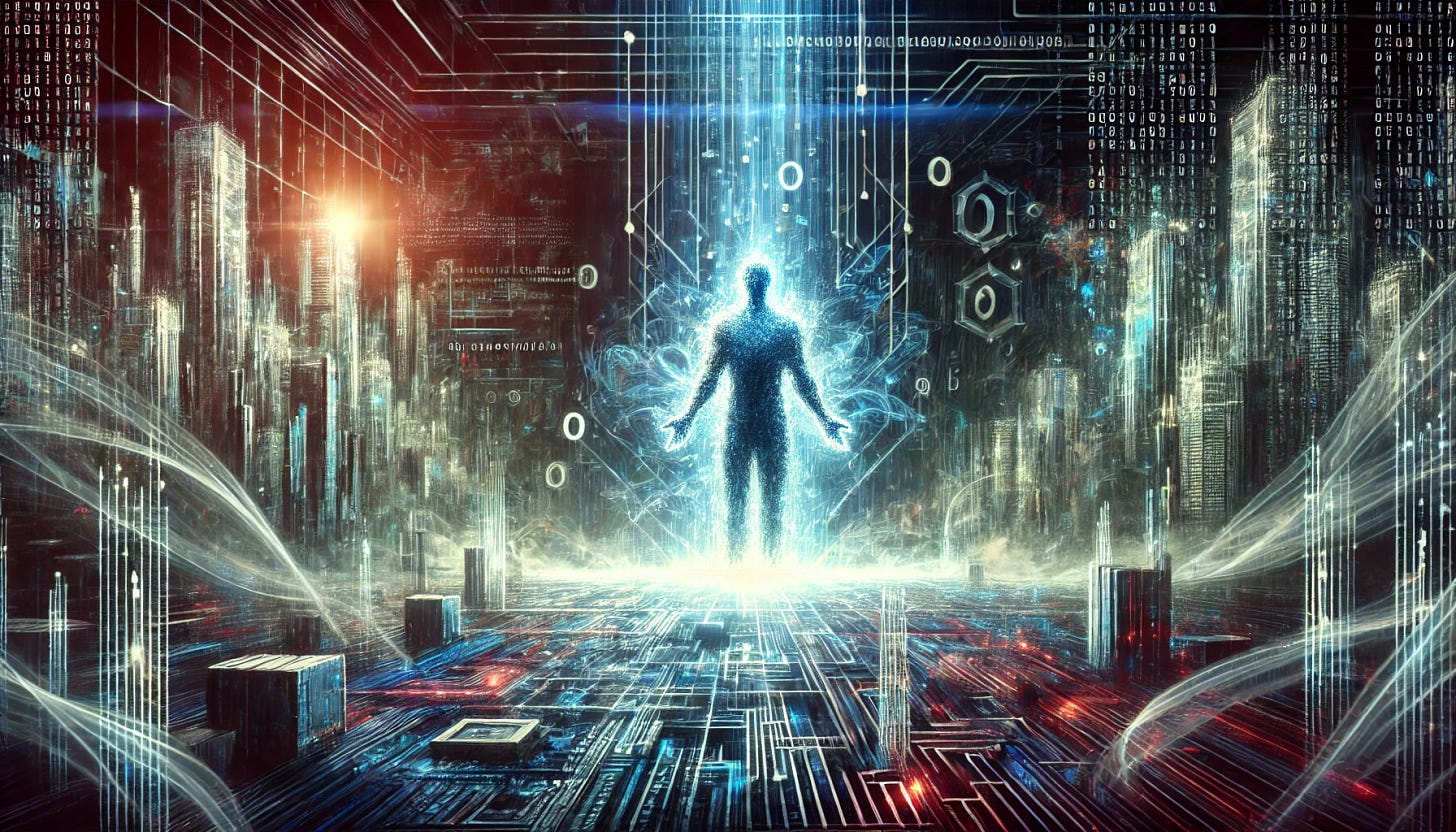 A dramatic and futuristic illustration featuring a software developer standing like a god-like figure in a digital landscape. The developer is surrounded by streams of binary code and holographic structures representing code, circuits, and futuristic cityscapes. The background features a blend of glowing data networks and towering skyscrapers made of abstract digital elements. The developer's posture is powerful, with a slight glow emanating from their body, symbolizing the immense power of coding and technology in shaping the future. The color palette is dominated by electric blues, neon greens, and metallic grays, giving the image a high-tech and otherworldly feel. The overall atmosphere is one of awe and reverence, capturing the essence of developers as the new architects of the digital age. A dramatic and futuristic illustration featuring a software developer standing like a god-like figure in a digital landscape. The developer is surrounded by streams of binary code and holographic structures representing code, circuits, and futuristic cityscapes. The background features a blend of glowing data networks and towering skyscrapers made of abstract digital elements. The developer's posture is powerful, with a slight glow emanating from their body, symbolizing the immense power of coding and technology in shaping the future. The color palette is dominated by electric blues, neon greens, and metallic grays, giving the image a high-tech and otherworldly feel. The overall atmosphere is one of awe and reverence, capturing the essence of developers as the new architects of the digital age.