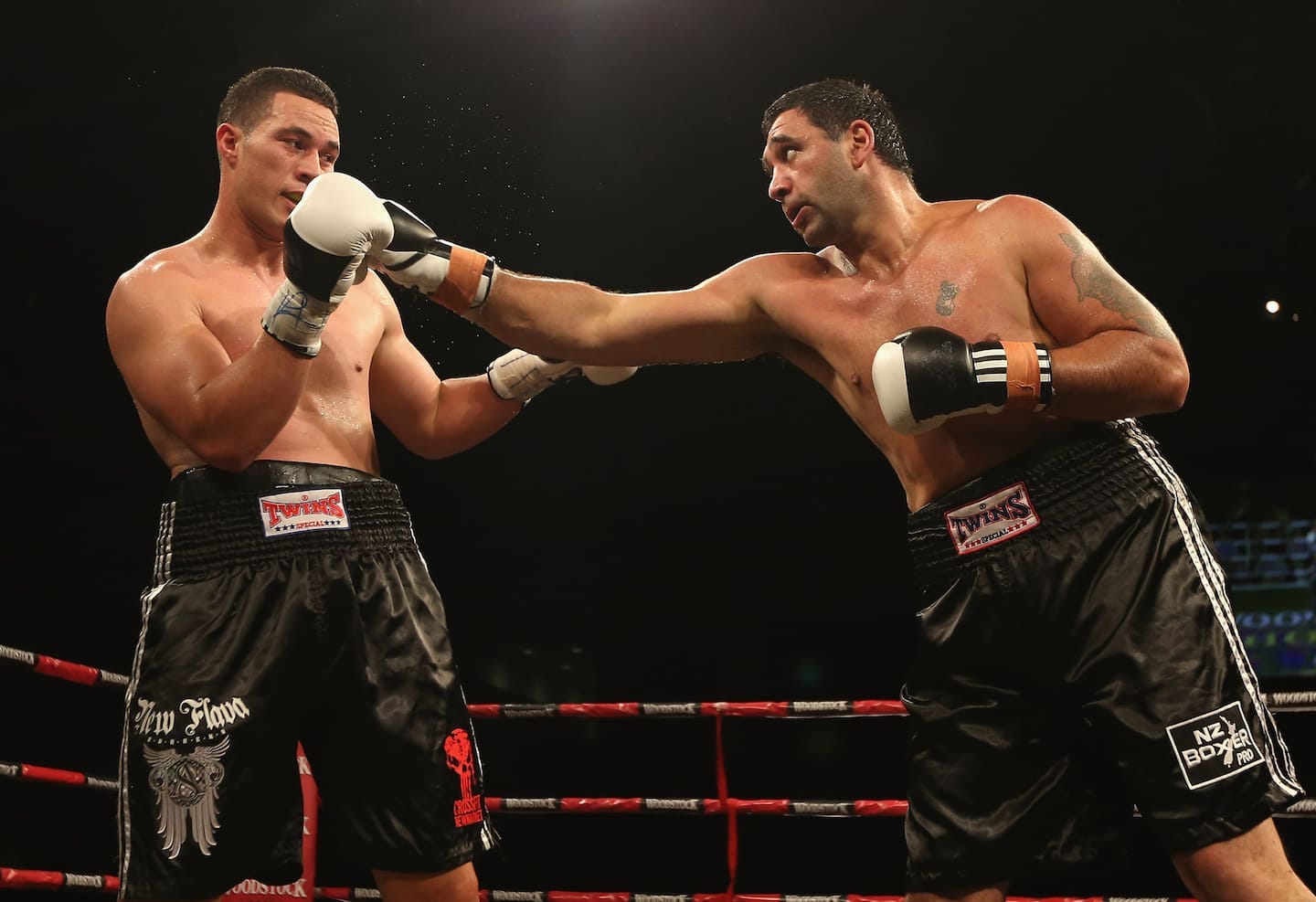 Joseph Parker, left, and Richard Tutaki in action during the 2012 Fight for Life. Photo / Getty Images