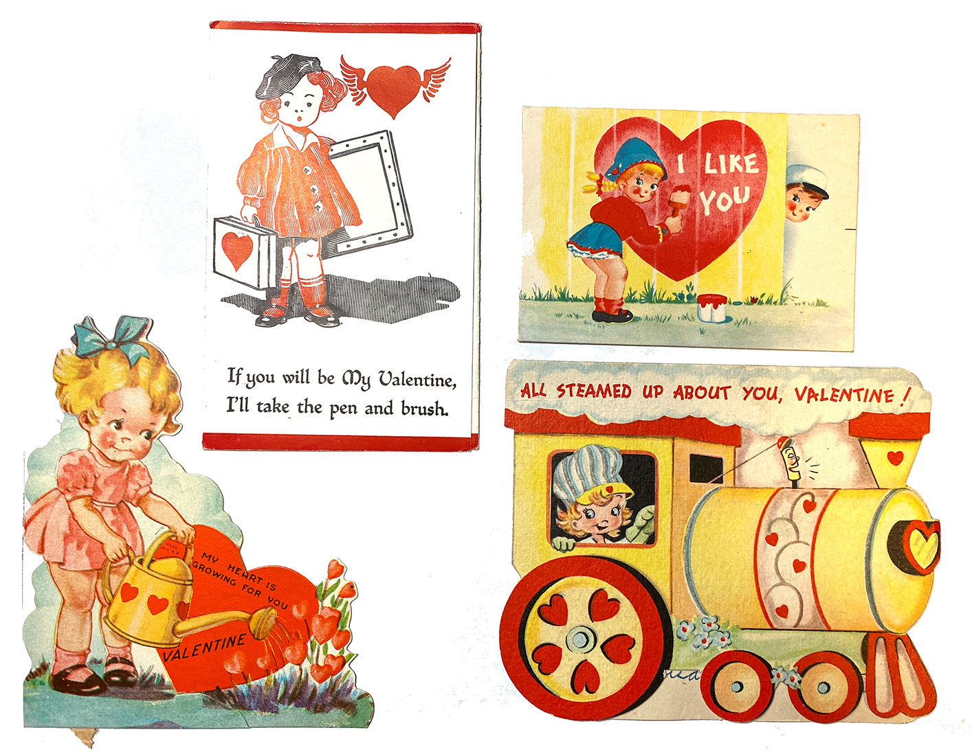 A collection of vintage kitschy valentines.