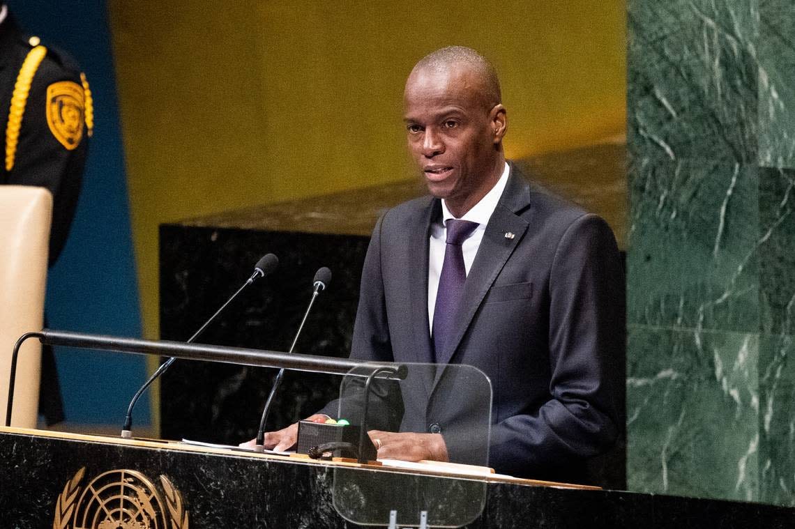 Jovenel Moise, president of Haiti, speaking at the United Nations General Assembly. He was assassinated in July 2021