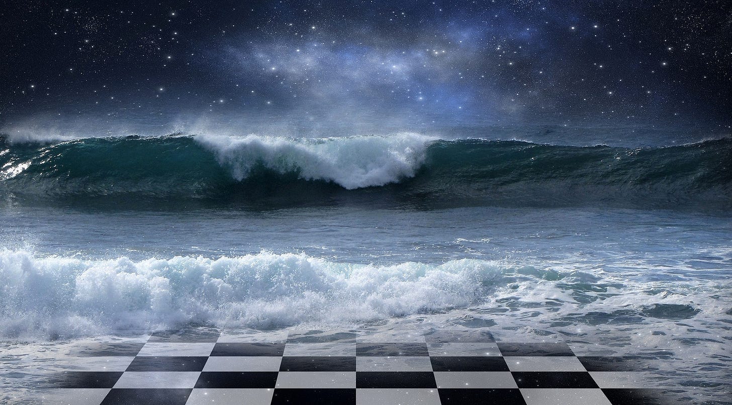 Image of sea wave and chessboard