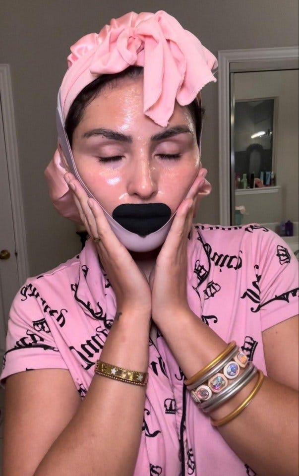I tape my mouth shut & wear a chin strap to freeze ageing at 27 - trolls  ask who'd sleep with me but my man loves it | The Sun