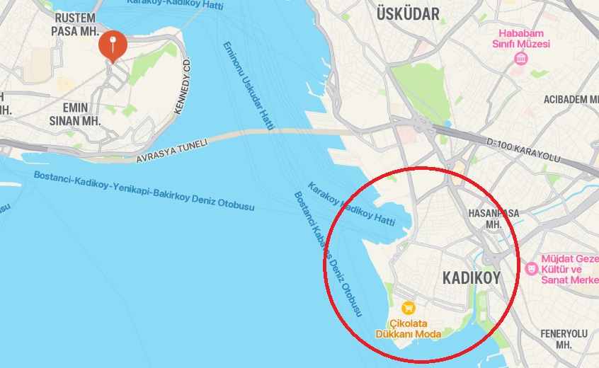 Map showing the location of Kadikoy