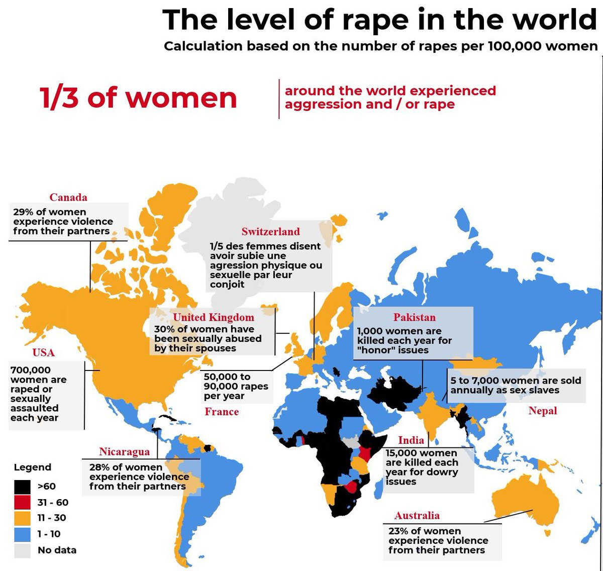 Xavi Ruiz on X: "This map shows the level of rape in the world. If women  being hurt just for being women doesn't matter to you, ask yourself why.  https://t.co/eQYCU7GaxR" / X