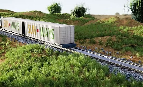 panneaux solaires posés entre les rails d'un chemin de fer. panneaux solaires posés entre les rails d'un chemin de fer.