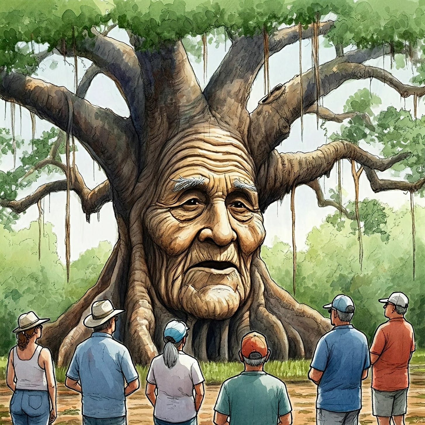 Fictional image of The Champion Cypress Tree sharing his ancient wisdom 