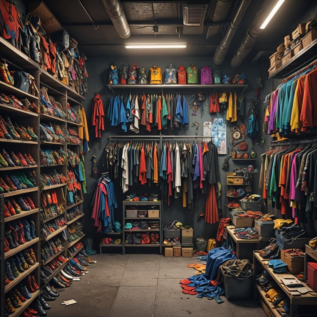 ai image of Racks of costumes in the theater's costume storage room