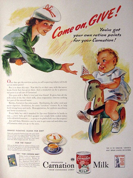 1943 WWII Carnation Milk Ad ~ Ration Points