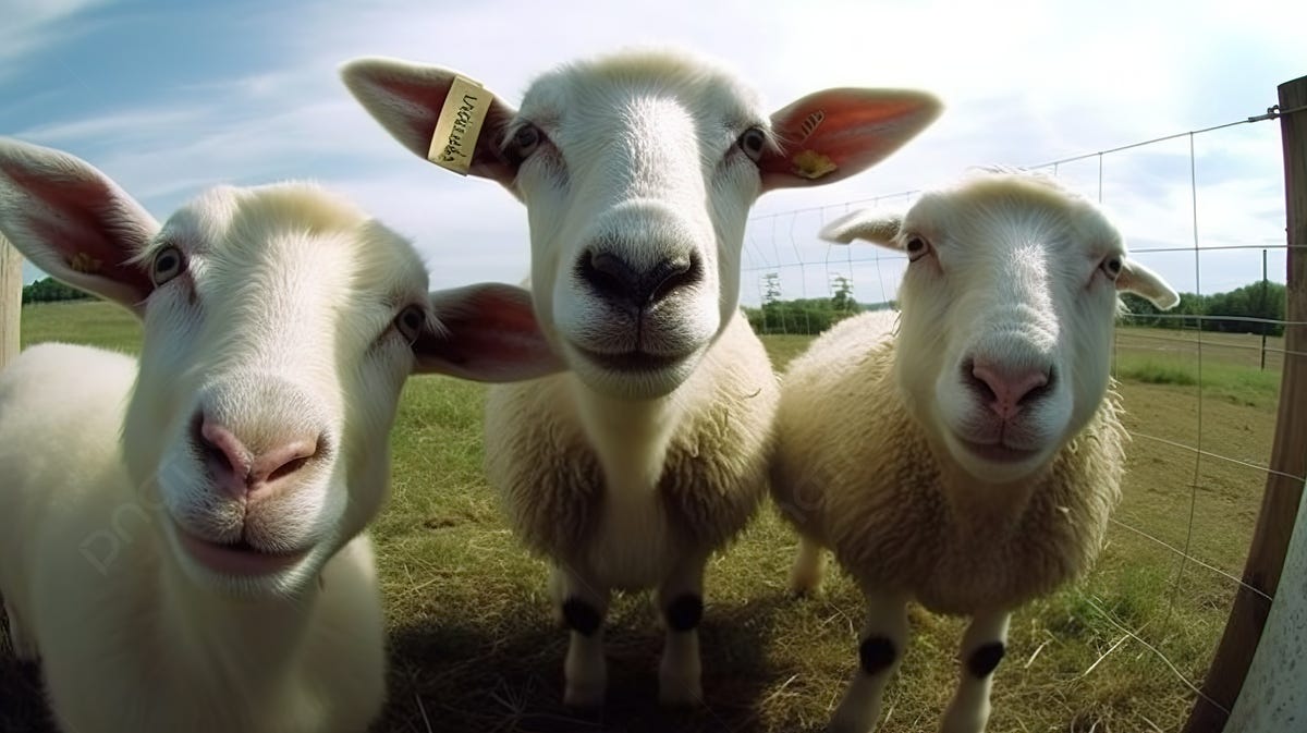 Three Cute Sheep Looking At Each Other With A Fisheye Lens Background,  Funny Pictures Of Farm Animals Background Image And Wallpaper for Free  Download