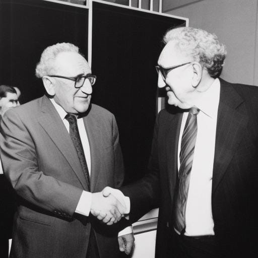 r/behindthebastards - Rare photo of Henry Kissinger meeting one of the worst criminals of the 20th century.
