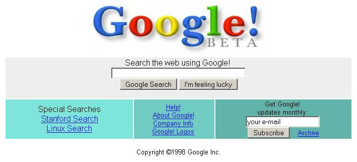 Google Beta homepage (1998)