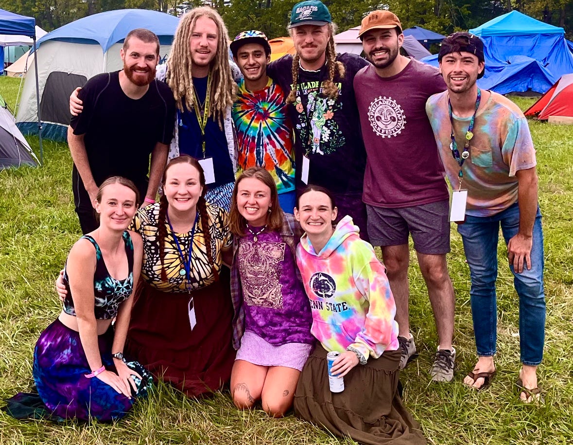 Photo of author and friends at the Philadelphia Folk Festival