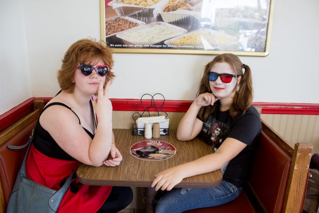 Post movie, picking up grub, wearing Hot Topic glasses... Geek Girls Rock