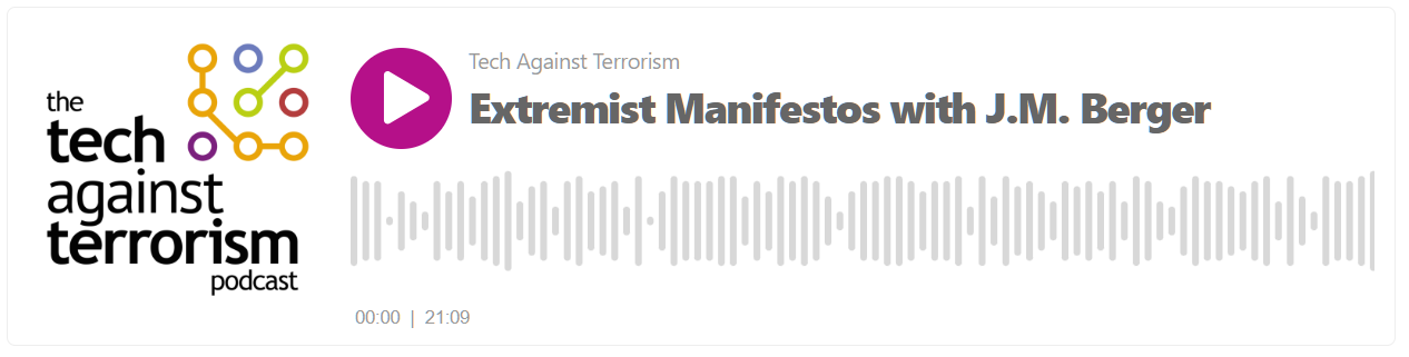 Tech against Terrorism podcast with J.M. Berger, follow link to listen