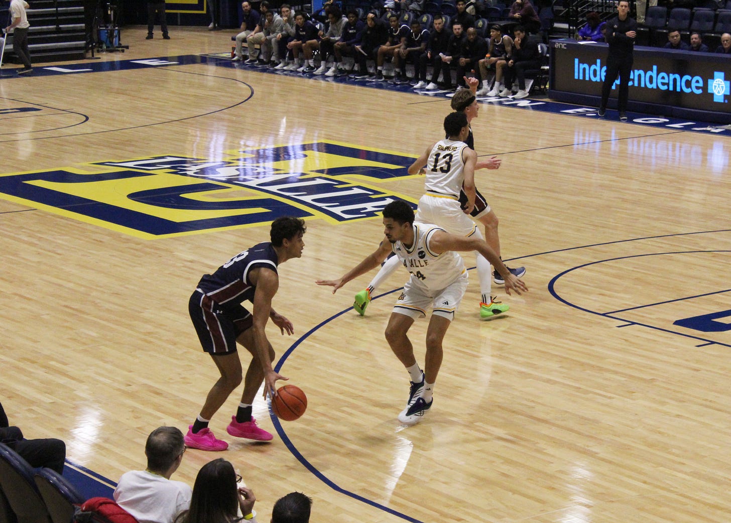 FDU’s Jo’el Emanuel dribbles during a game against La Salle on Dec. 18, 2024. (Photo by Adam Zielonka) FDU’s Jo’el Emanuel dribbles during a game against La Salle on Dec. 18, 2024. (Photo by Adam Zielonka)