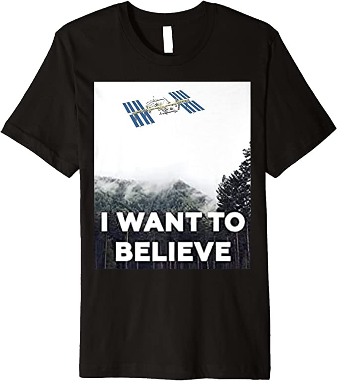 I Want To Believe, UFO, Roswell, ISS, Flat Earth Premium T-Shirt